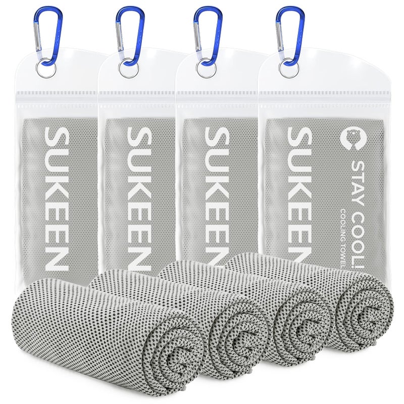 Sukeen [4 Pack] Cooling Towel (40"x12"),Ice Towel,Soft Breathable Chilly Towel,Microfiber Towel for Yoga,Sport,Running,Gym,Workout,Camping,Fitness,Workout & More Activities (Light Grey) - Image 1